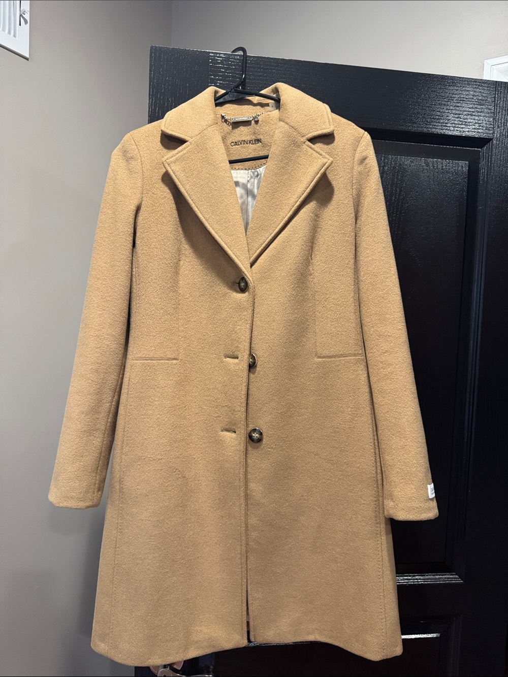 Calvin Klein Camel Wool-Blend Single-Button Pea Coat